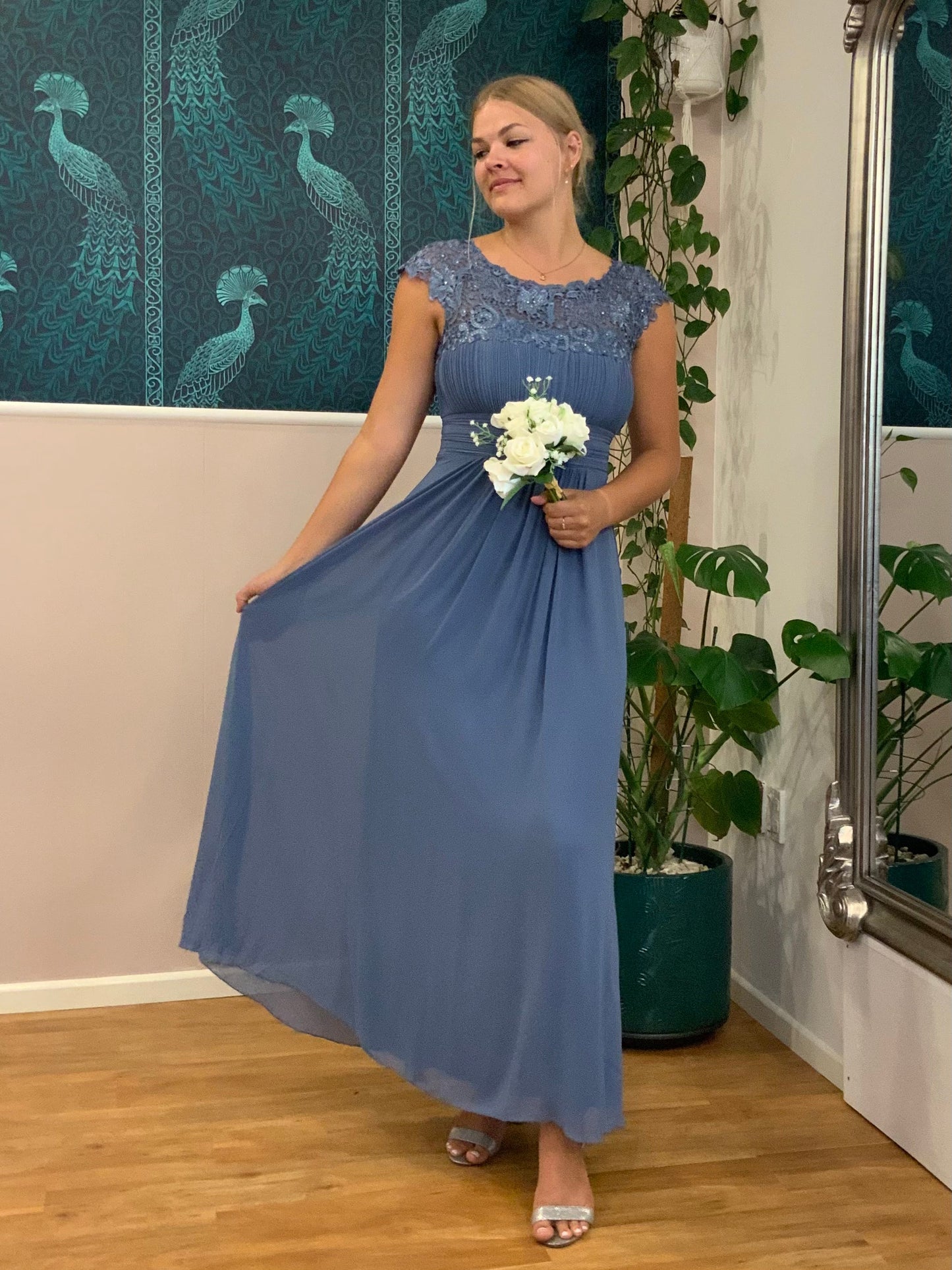 Allanah cap sleeve lace and chiffon bridesmaid dress lighter colors Bay Bridal and Ball Gowns