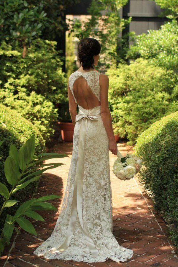 Backless A-line Floor-Length Sleeveless Sheath Lace Wedding Dress,MW334 | beach wedding dresses | lace wedding dress | bridal gowns | musebridals.com