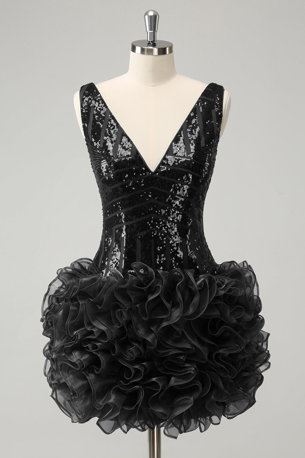 Stilvolles dunkelgrünes, figurbetontes, kurzes Homecoming-Kleid mit Pailletten und V-Ausschnitt und abnehmbarem Rock