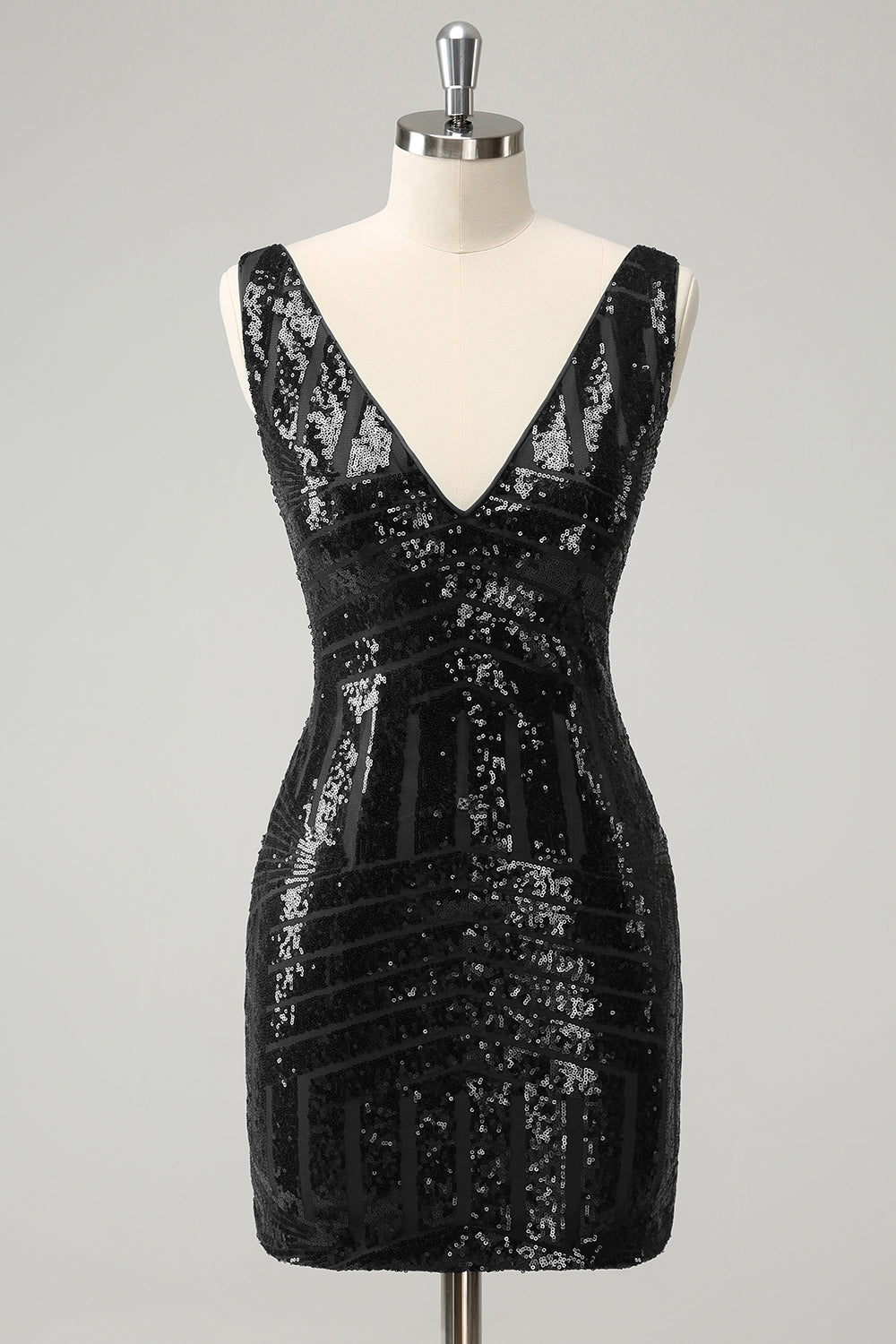 Stilvolles dunkelgrünes, figurbetontes, kurzes Homecoming-Kleid mit Pailletten und V-Ausschnitt und abnehmbarem Rock