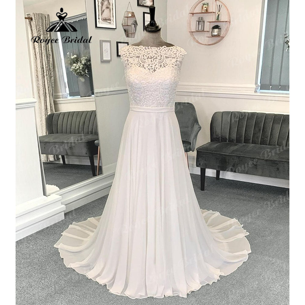 Robe de mariée bohème sans manches, corsage en dentelle et mousseline de soie, style plage, pour femmes, robe de mariée d'été 2024, sur mesure