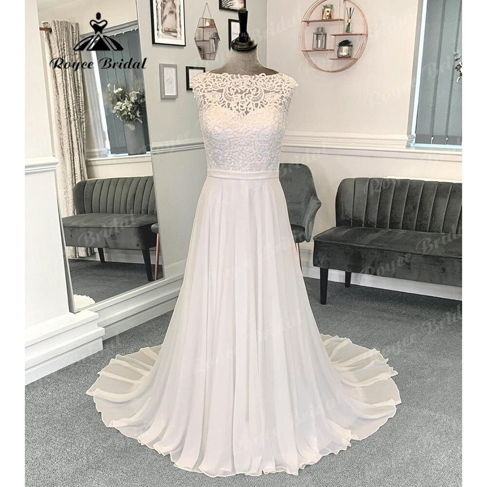 Robe de mariée bohème sans manches, corsage en dentelle et mousseline de soie, style plage, pour femmes, robe de mariée d'été 2024, sur mesure