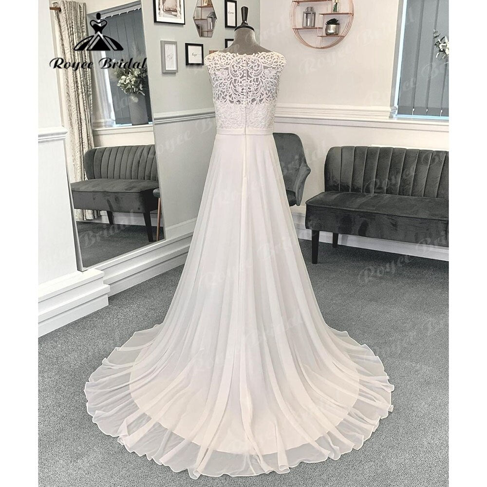 Robe de mariée bohème sans manches, corsage en dentelle et mousseline de soie, style plage, pour femmes, robe de mariée d'été 2024, sur mesure
