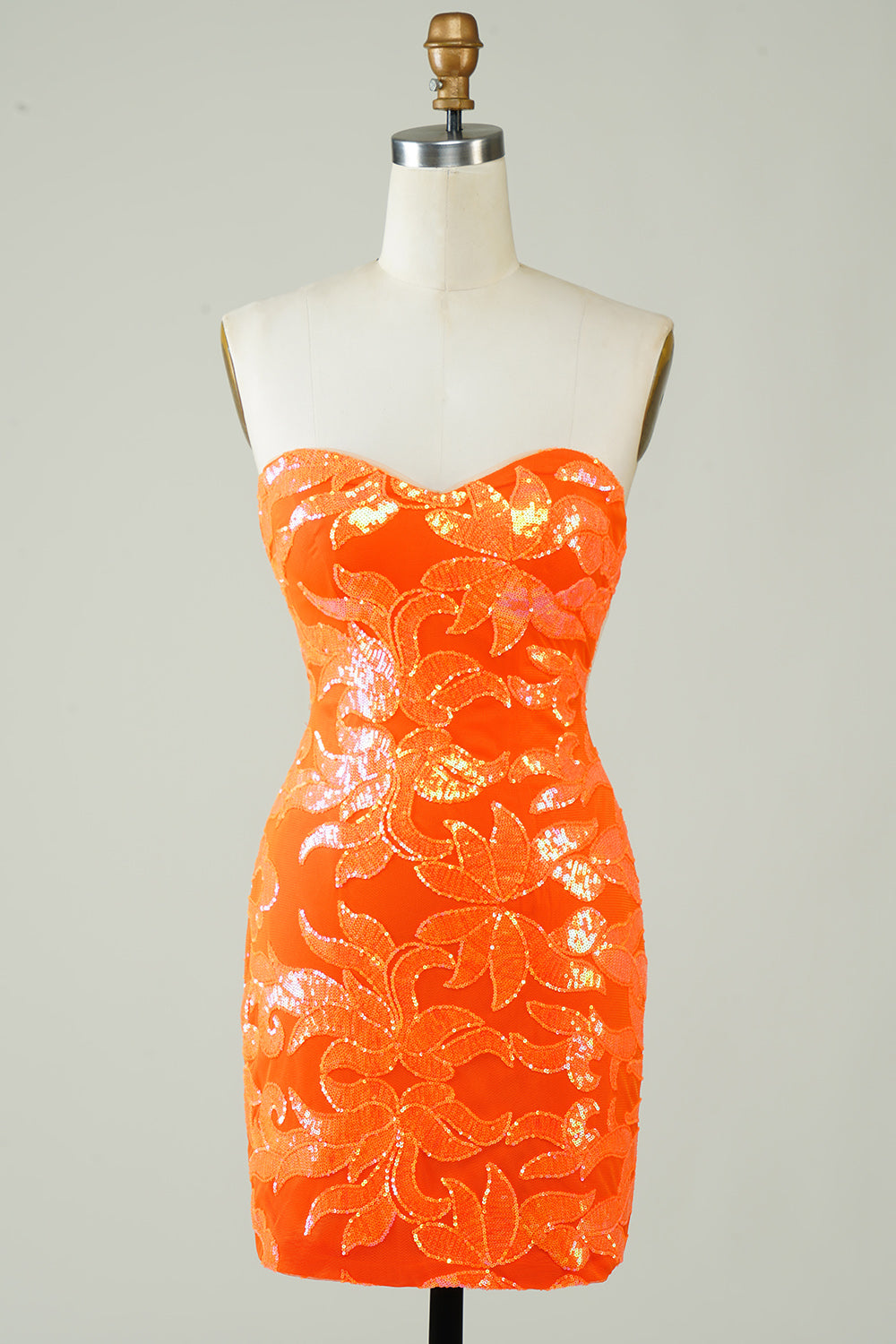 Robe de soirée moulante orange sans bretelles