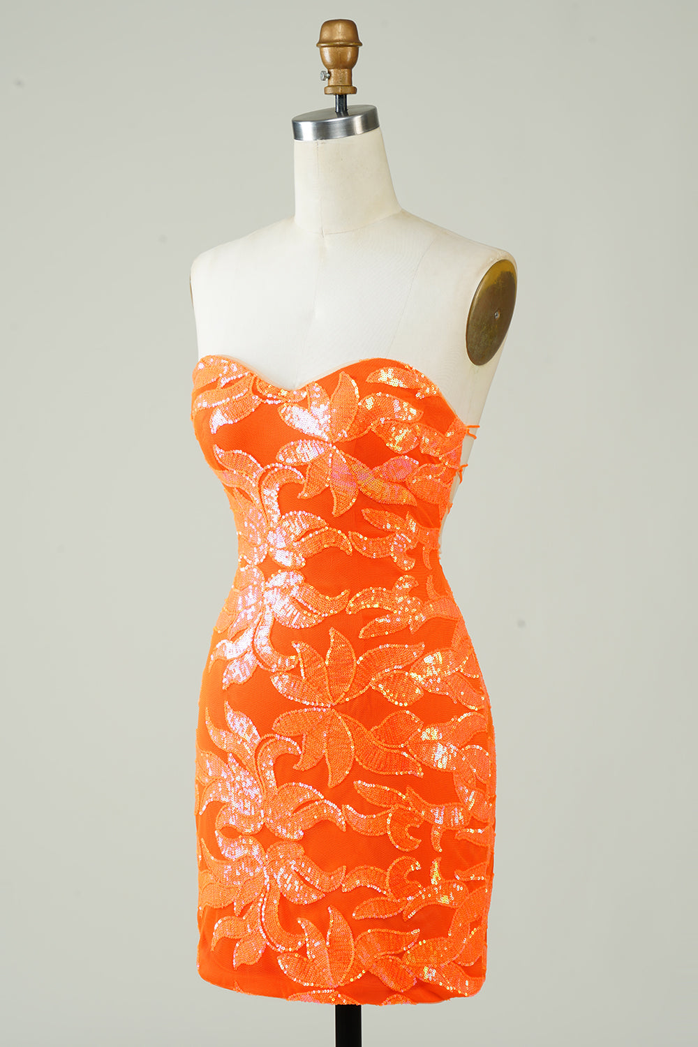 Robe de soirée moulante orange sans bretelles