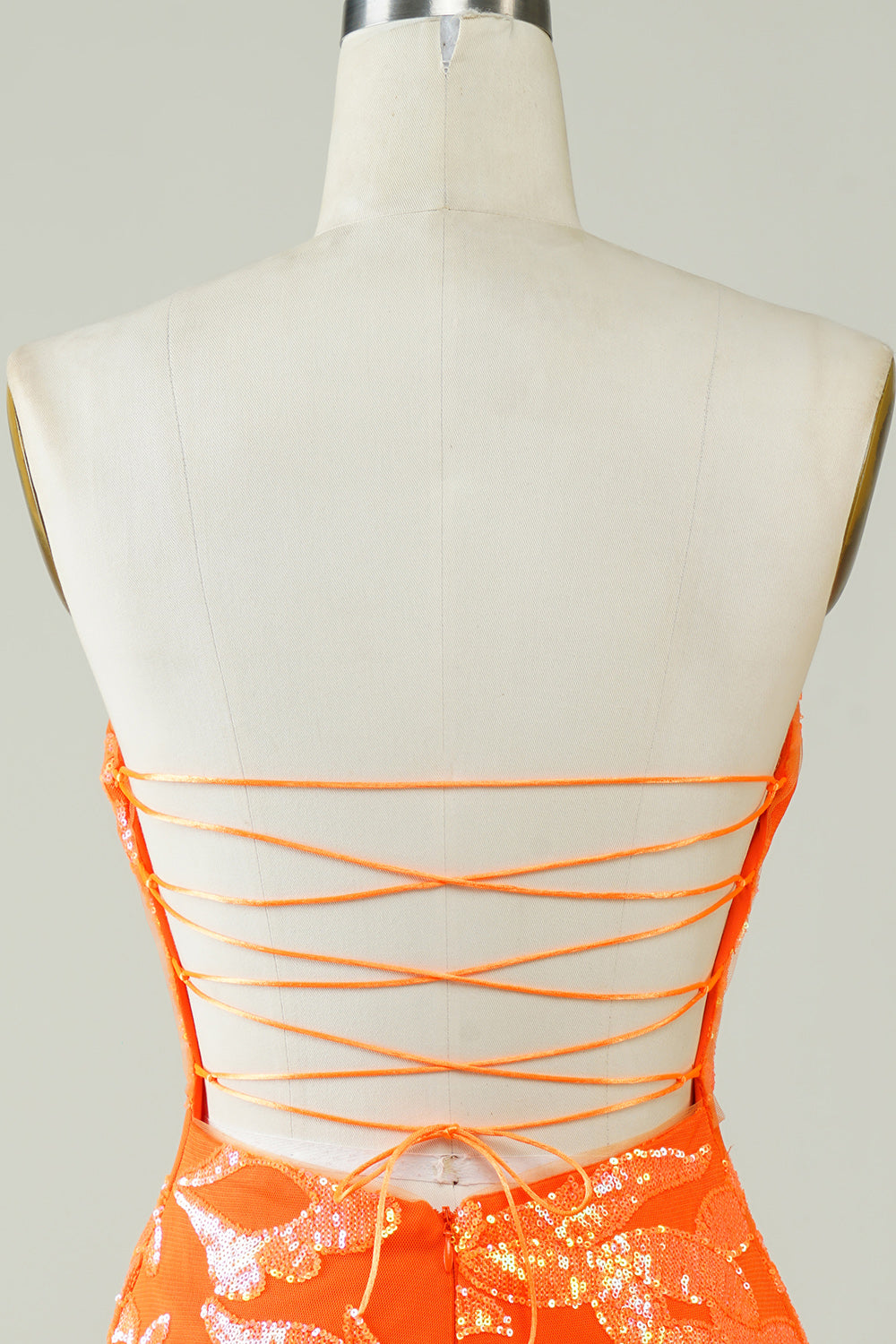 Robe de soirée moulante orange sans bretelles