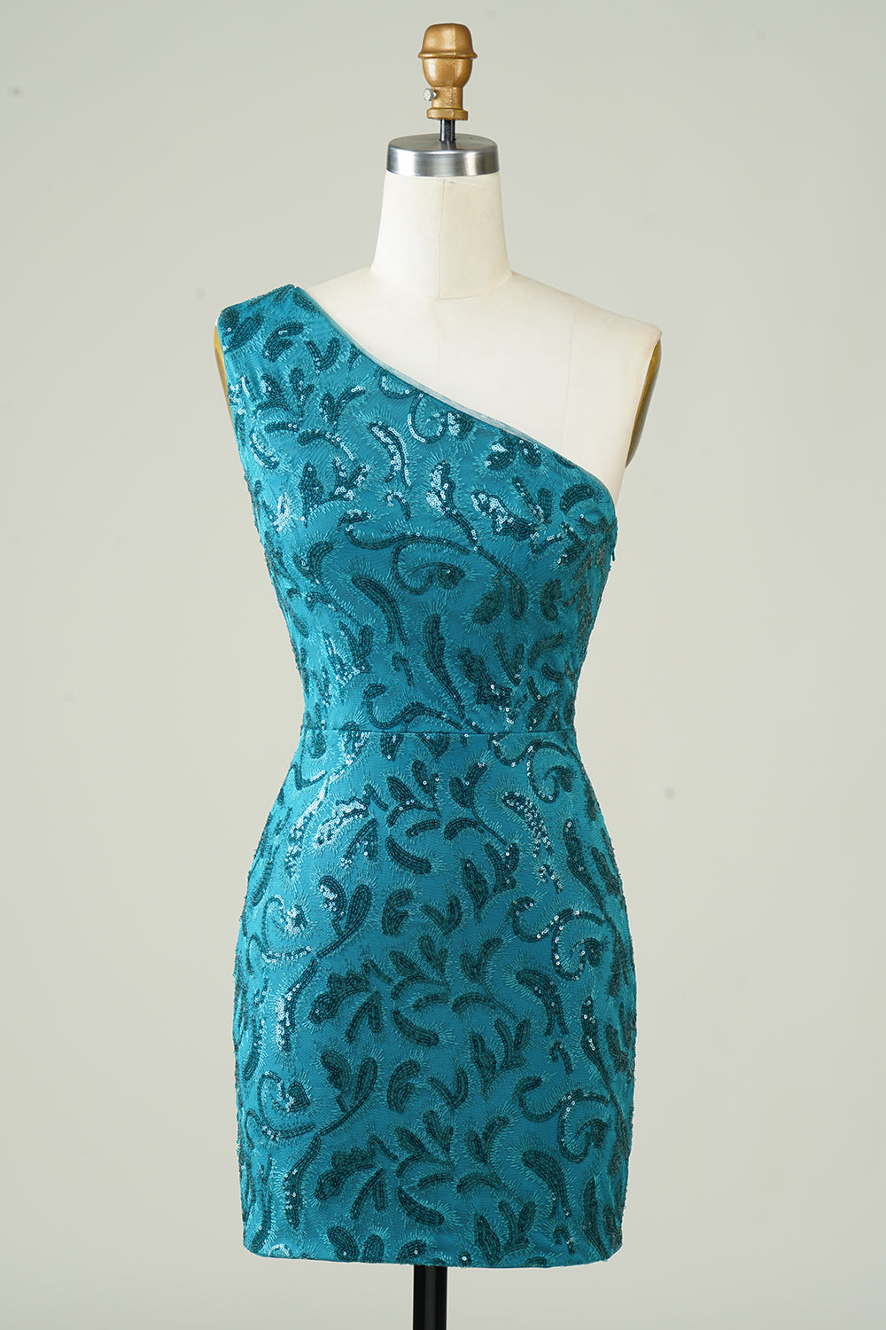 Blaues, enges One-Shoulder-Homecoming-Kleid mit Aussparung am Rücken
