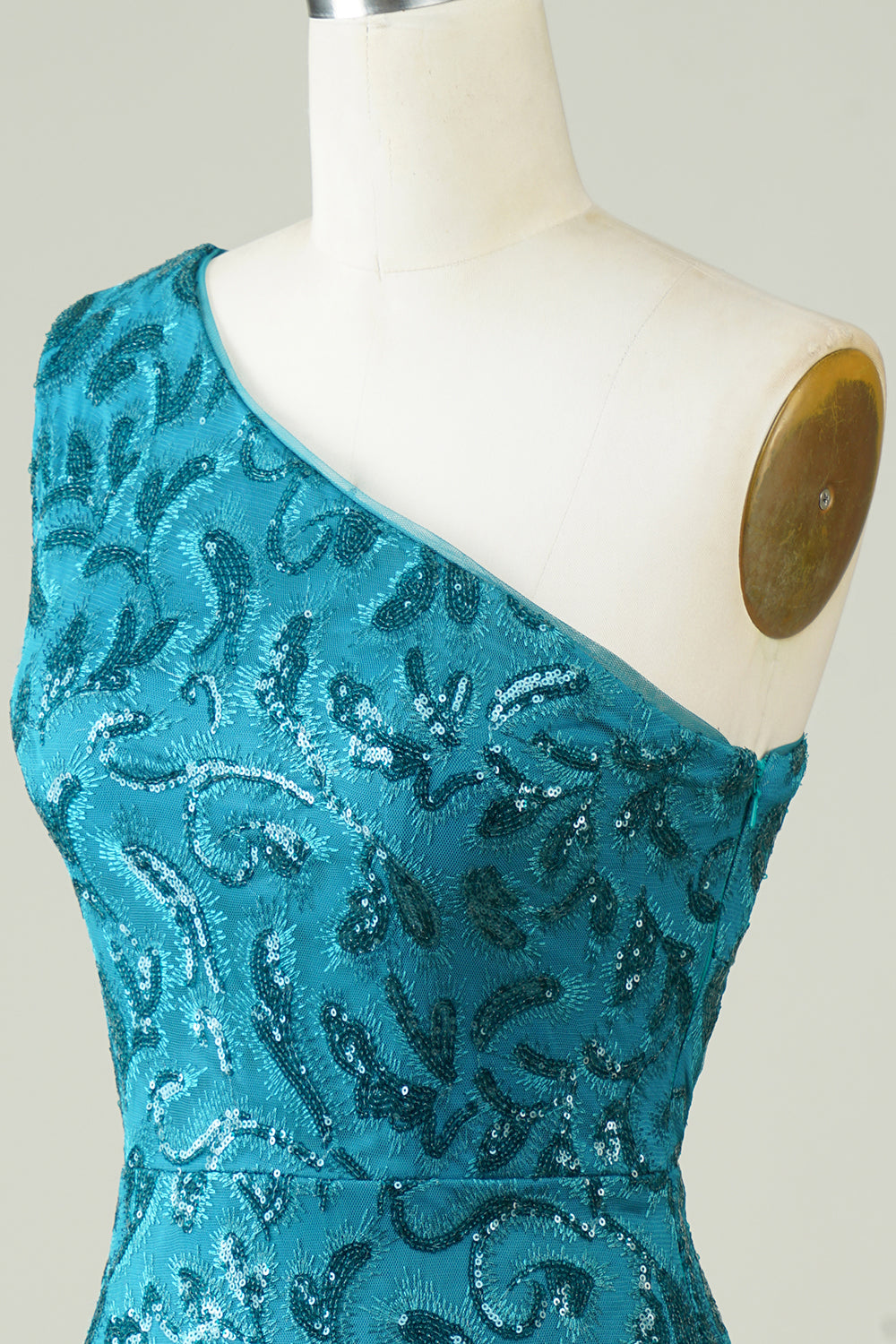 Blaues, enges One-Shoulder-Homecoming-Kleid mit Aussparung am Rücken