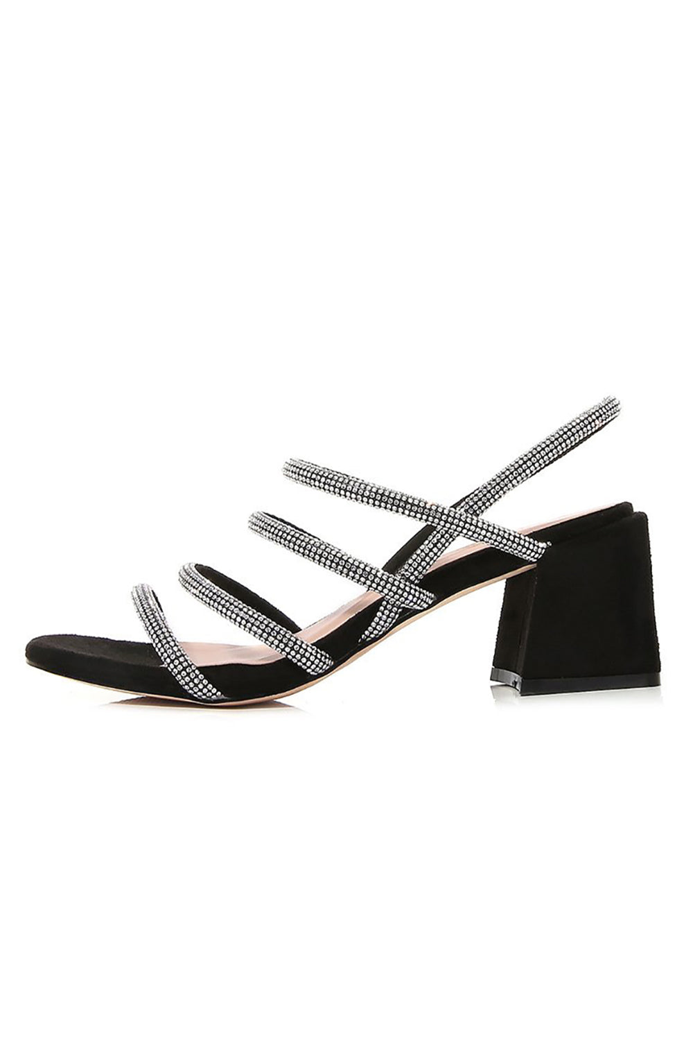 Schwarze Riemchen-Pumps mit dicker Sohle und Strass