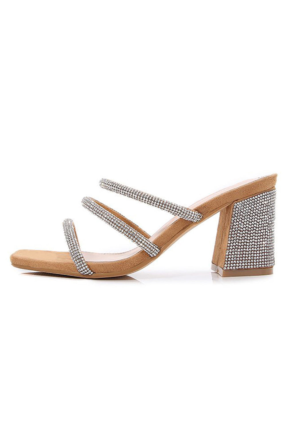 Sandale à talon épais avec strass argentés