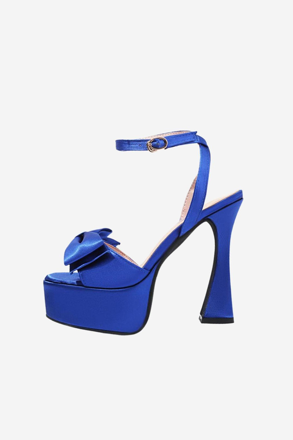 Sandales à talons hauts épais rose vif avec nœud