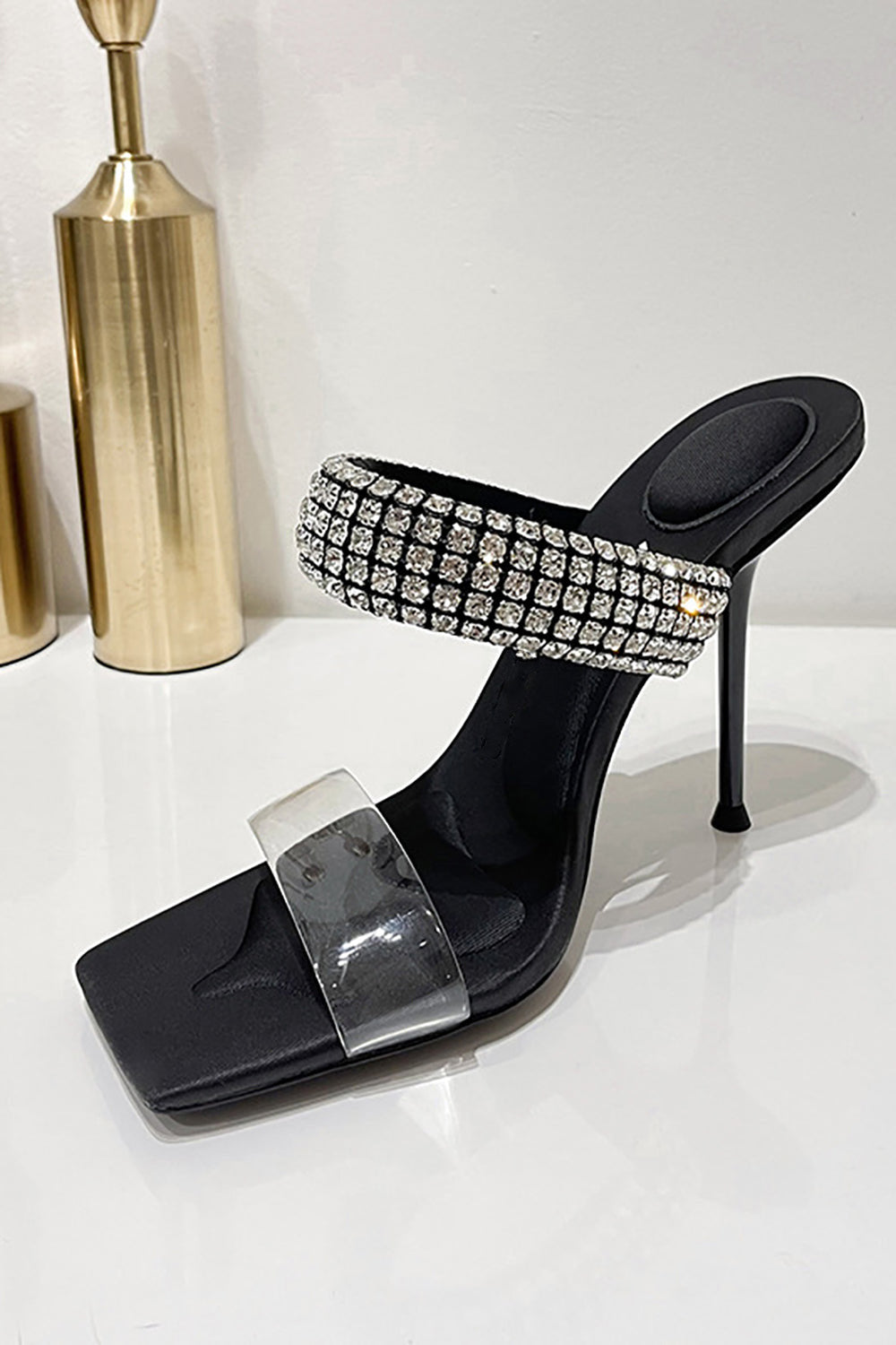 Square Toe Stiletto High Heels with Beading
