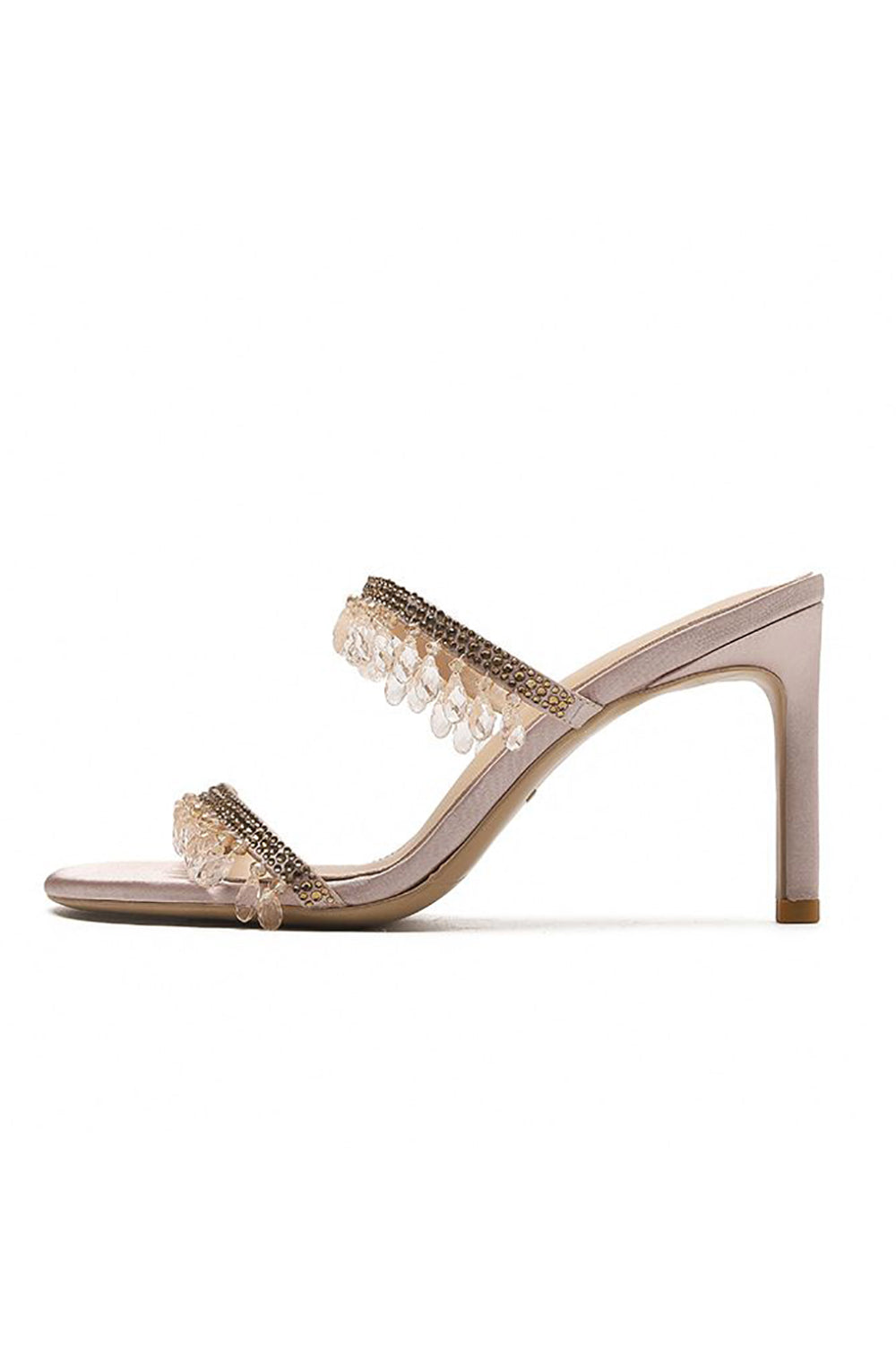 Sandale à talon aiguille haut blush à bout ouvert et deux brides avec perles