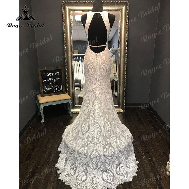 Plus SizeCharming Mermaid Wedding Dress Open Back Lace Sleeveless O-Neck Trumpet Boho Vestido De Novia for Women Bridal Gown Custom Made