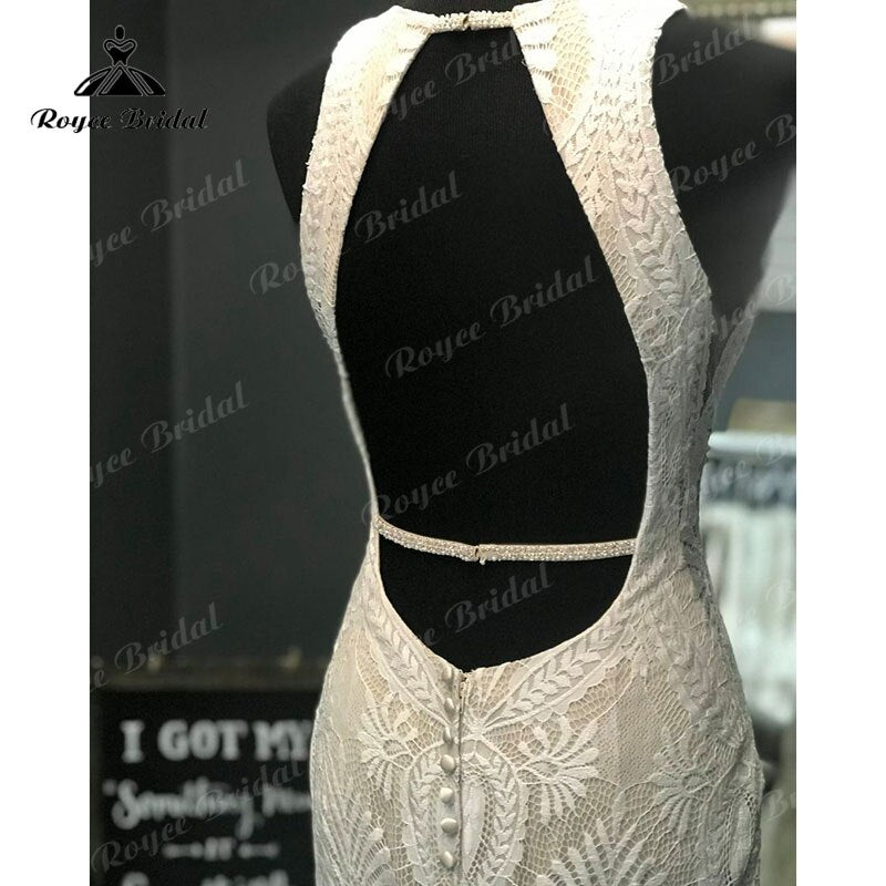 Plus SizeCharming Mermaid Wedding Dress Open Back Lace Sleeveless O-Neck Trumpet Boho Vestido De Novia for Women Bridal Gown Custom Made