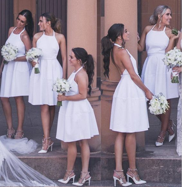 Roycebridal Günstige Weiße Kurze Brautjungfernkleider Neckholder Ärmellos Rückenfrei