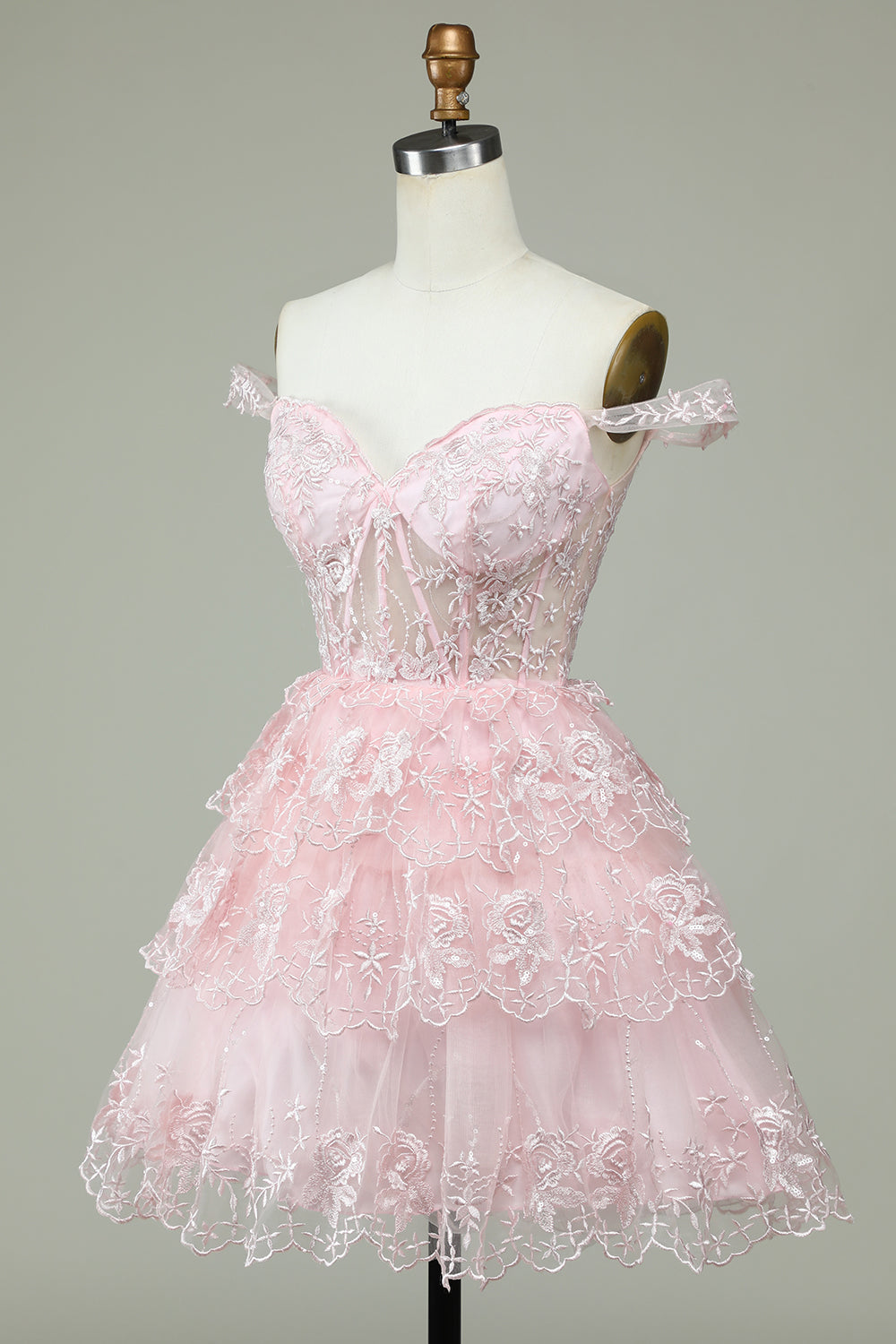 Princess A Line Corset Tiered Purple Short Homecoming Dress with Lace
