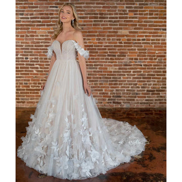 Elegant Gothic Black Ballgown Wedding Dress with 3D Florals and Off-the-Shoulder Straps