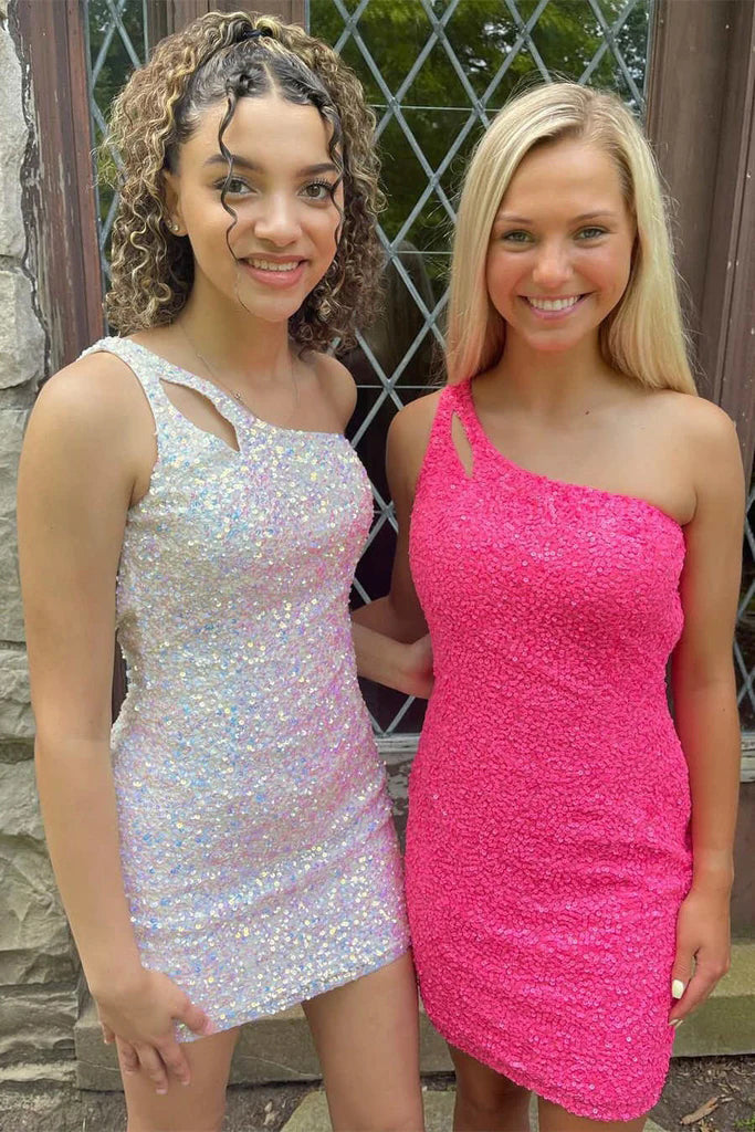 Funkelnde One-Shoulder Pailletten Rückenfreies Kurzes Homecoming-Kleid