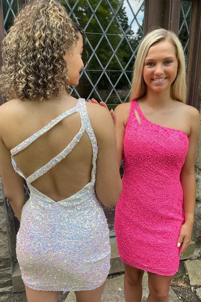 Funkelnde One-Shoulder Pailletten Rückenfreies Kurzes Homecoming-Kleid