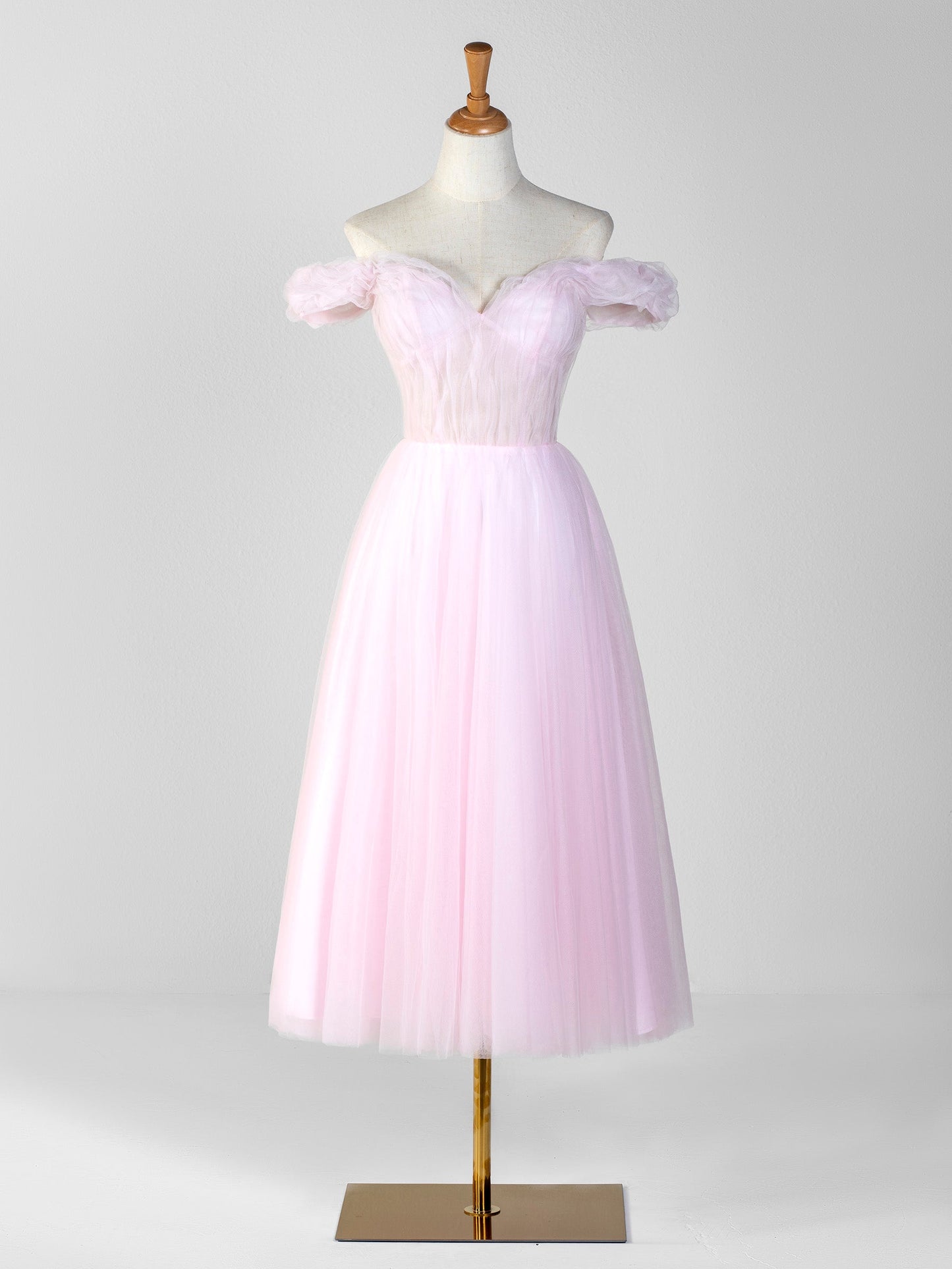 Roycebridal Sweetheart Neck Off the Shoulder Tea Length Tulle Prom Dress