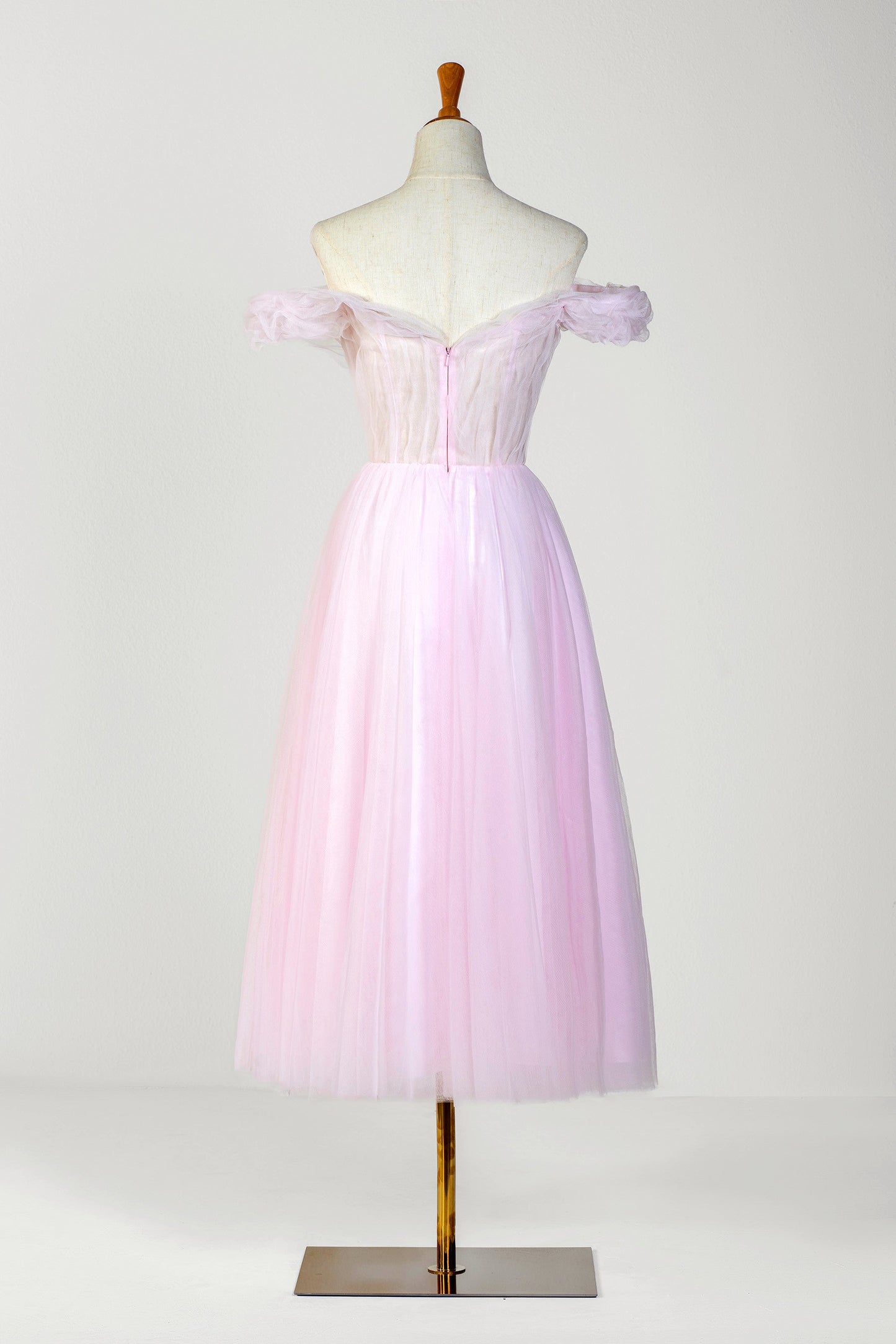 Roycebridal Sweetheart Neck Off the Shoulder Tea Length Tulle Prom Dress