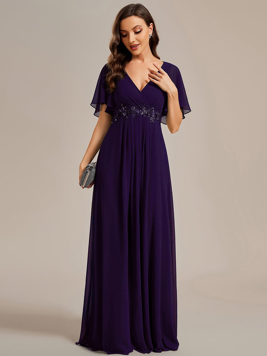 Darnika short sleeve chiffon evening or bridesmaid dress - Bay Bridal and Ball Gowns