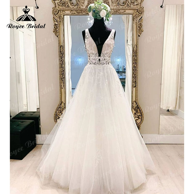 Plus SizeElegant Floral Boho Sleeveless Wedding Dress Beach Summer 2025 Robe Vestido Vintage Bridal Tulle Long Wedding Gowns Open Back