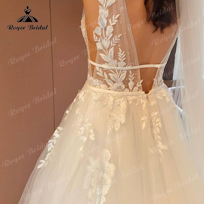 Plus SizeElegant Floral Boho Sleeveless Wedding Dress Beach Summer 2025 Robe Vestido Vintage Bridal Tulle Long Wedding Gowns Open Back