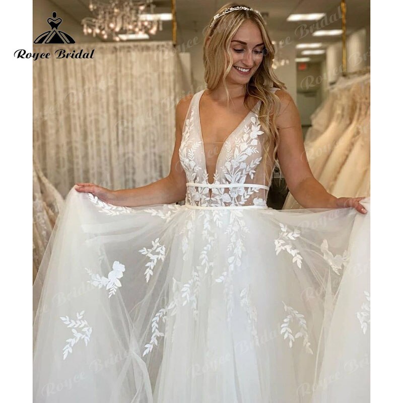 Plus SizeElegant Floral Boho Sleeveless Wedding Dress Beach Summer 2025 Robe Vestido Vintage Bridal Tulle Long Wedding Gowns Open Back