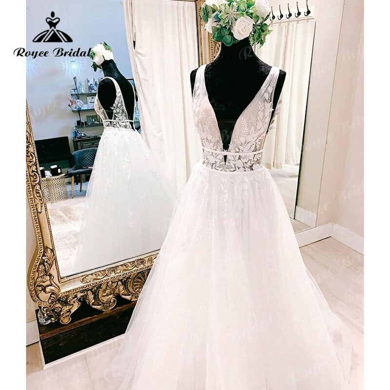 Plus SizeElegant Floral Boho Sleeveless Wedding Dress Beach Summer 2025 Robe Vestido Vintage Bridal Tulle Long Wedding Gowns Open Back