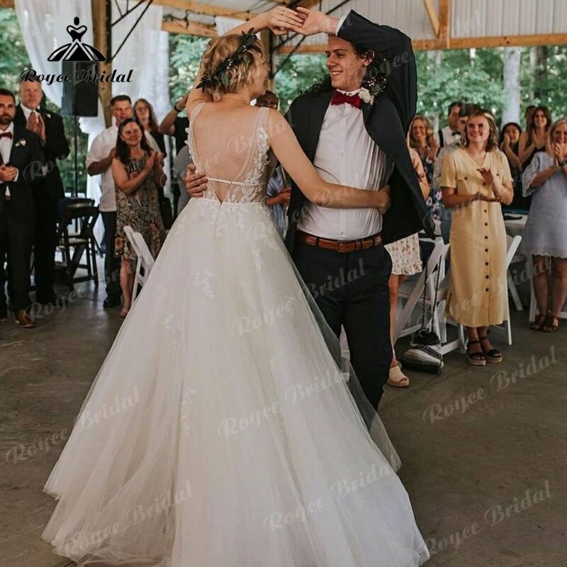Plus SizeElegant Floral Boho Sleeveless Wedding Dress Beach Summer 2025 Robe Vestido Vintage Bridal Tulle Long Wedding Gowns Open Back