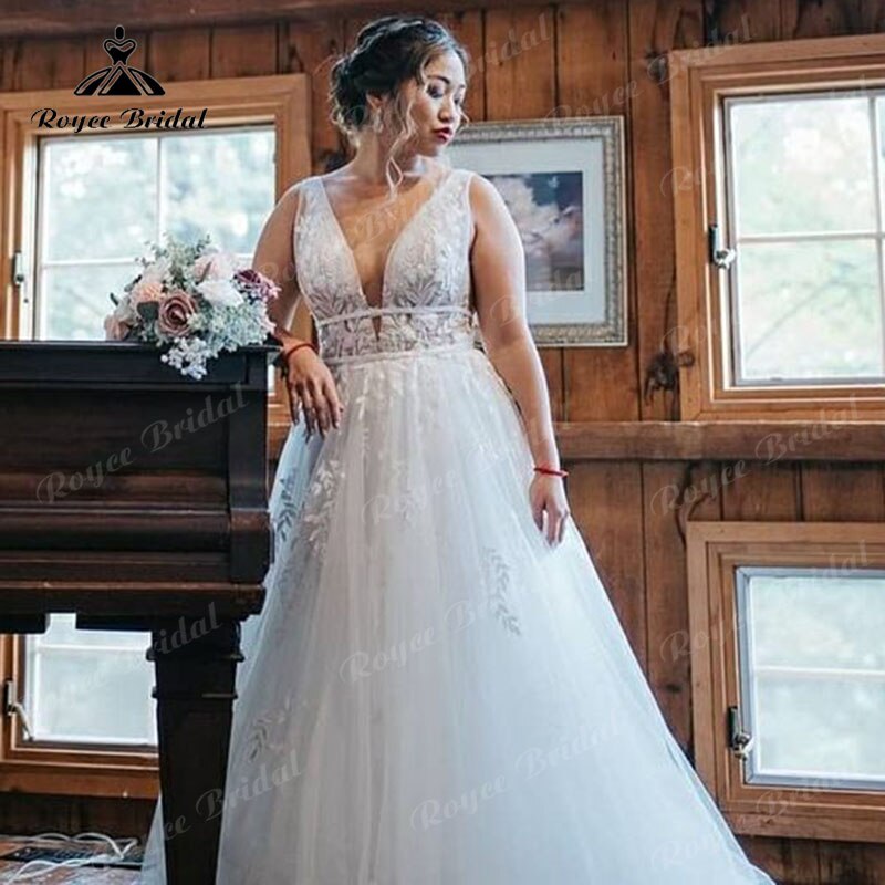 Plus SizeElegant Floral Boho Sleeveless Wedding Dress Beach Summer 2025 Robe Vestido Vintage Bridal Tulle Long Wedding Gowns Open Back
