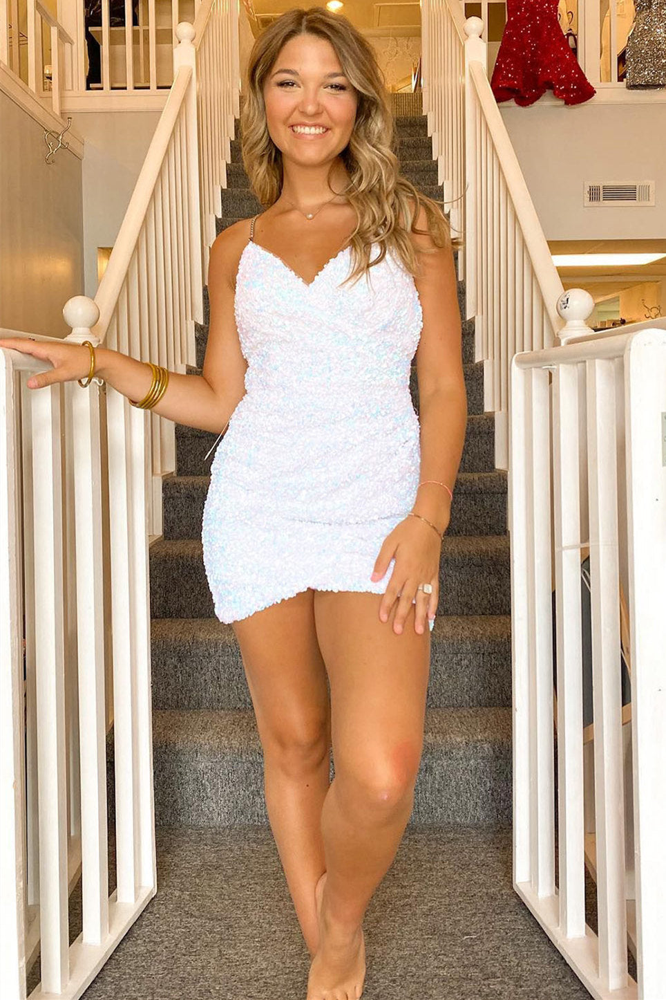 Spaghetti Straps Short Bodycon Hoco Dresses Shiny Spaghetti Strap