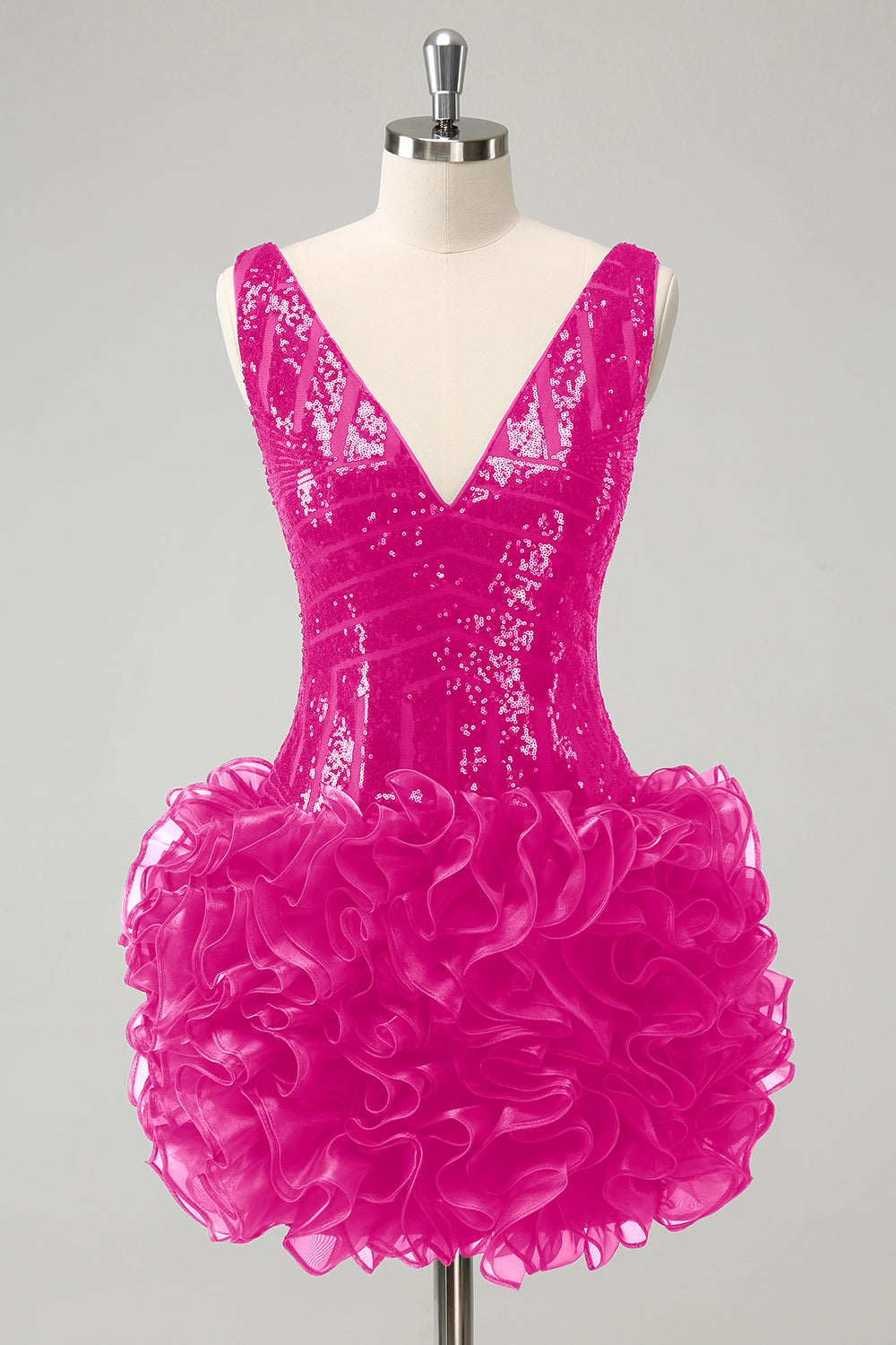 Stilvolles dunkelgrünes, figurbetontes, kurzes Homecoming-Kleid mit Pailletten und V-Ausschnitt und abnehmbarem Rock