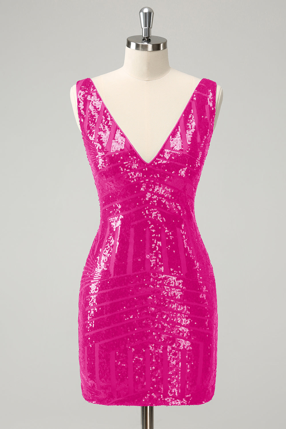 Stilvolles dunkelgrünes, figurbetontes, kurzes Homecoming-Kleid mit Pailletten und V-Ausschnitt und abnehmbarem Rock