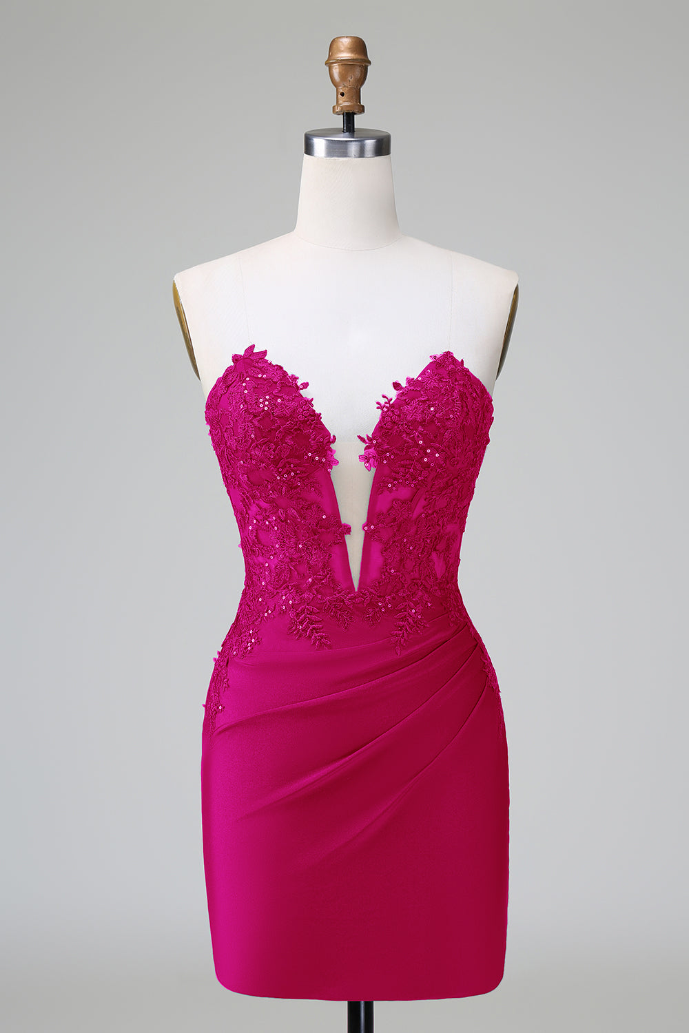 Classy Red Bodycon Strapless Pleated Short Homecoming Dress with Beading