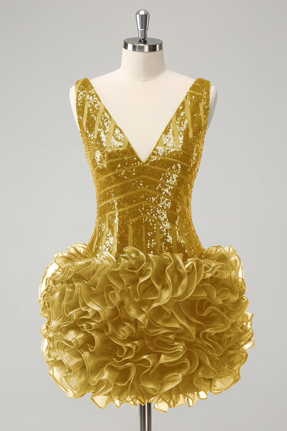Stilvolles dunkelgrünes, figurbetontes, kurzes Homecoming-Kleid mit Pailletten und V-Ausschnitt und abnehmbarem Rock
