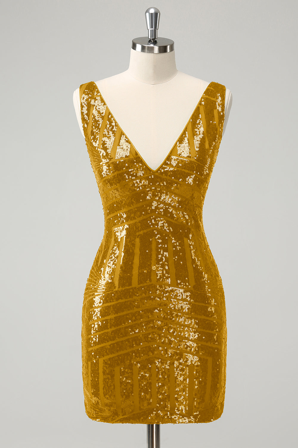 Stilvolles dunkelgrünes, figurbetontes, kurzes Homecoming-Kleid mit Pailletten und V-Ausschnitt und abnehmbarem Rock
