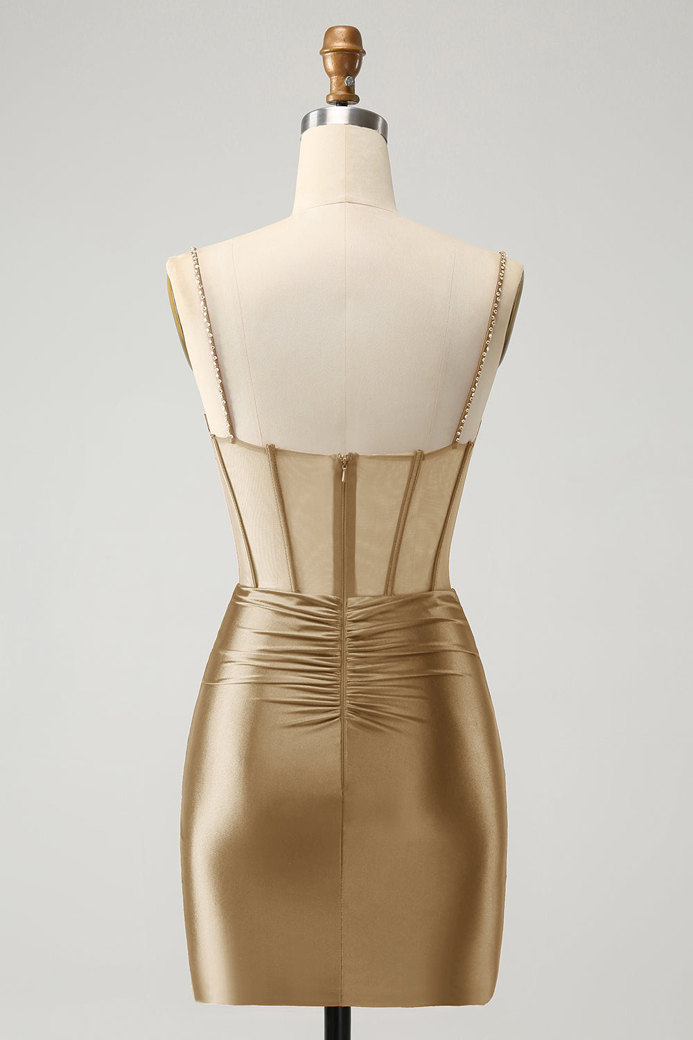 Schickes, fuchsiafarbenes, figurbetontes, plissiertes Korsett-Kurz-Homecoming-Kleid mit Perlen