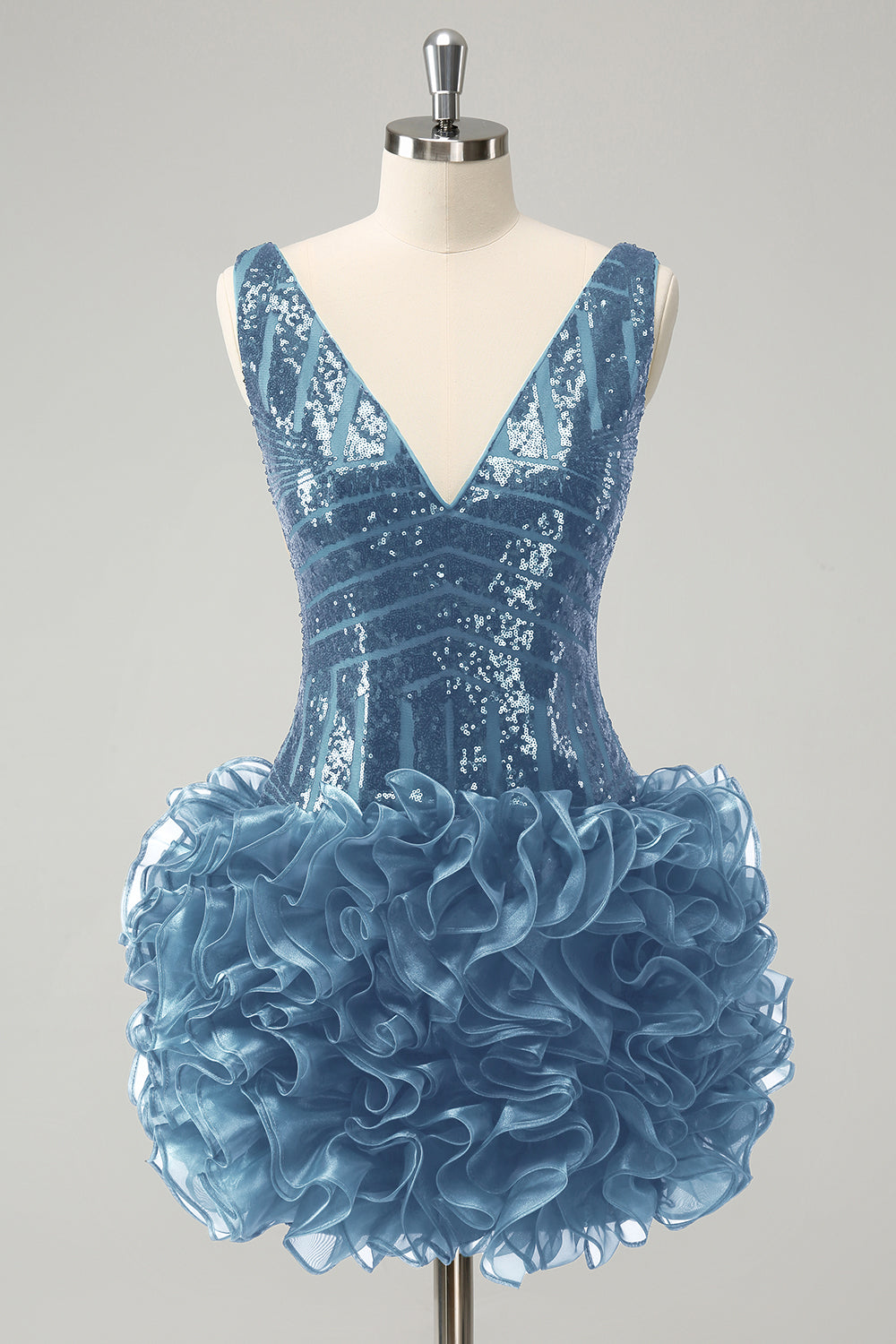 Stilvolles dunkelgrünes, figurbetontes, kurzes Homecoming-Kleid mit Pailletten und V-Ausschnitt und abnehmbarem Rock
