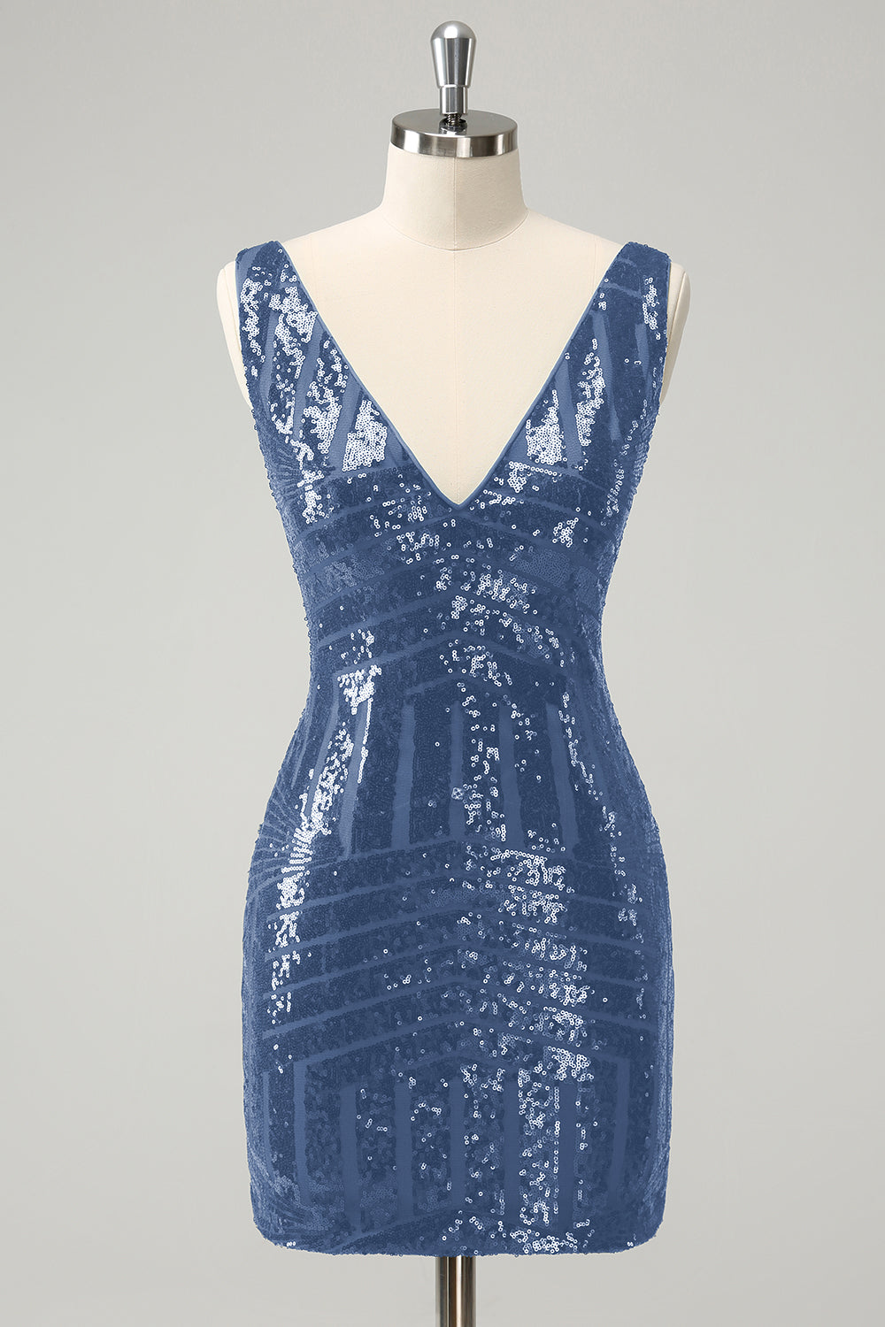 Stilvolles dunkelgrünes, figurbetontes, kurzes Homecoming-Kleid mit Pailletten und V-Ausschnitt und abnehmbarem Rock