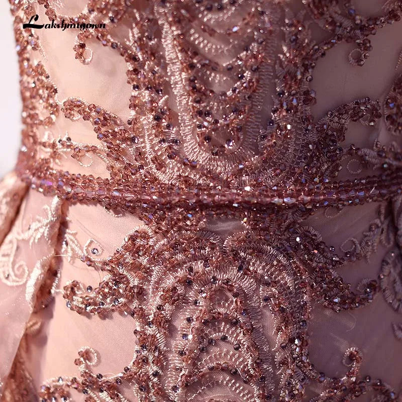 Roycebridal Lakshmigown Blue Handmade Flowers Design Evening Dresses 2020 Dubai Crystal Luxury V-Neck Evening Gowns Vestido de Fiesta