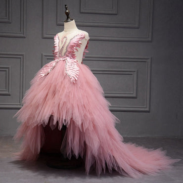 Robe de bal asymétrique en tulle et cristal pour fillette, robe de première communion
