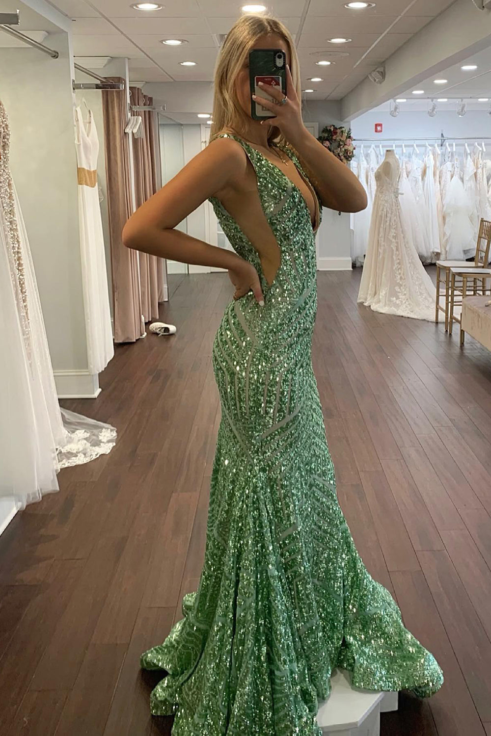 Roycebridal Nina | Meerjungfrau-Ballkleid mit tiefem V-Ausschnitt und Pailletten