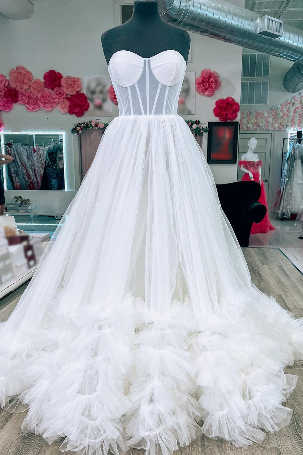 Roycebridal Sutton | A-Linien-Korsett-Trägerloses Tüll-Ballkleid mit Rüschen