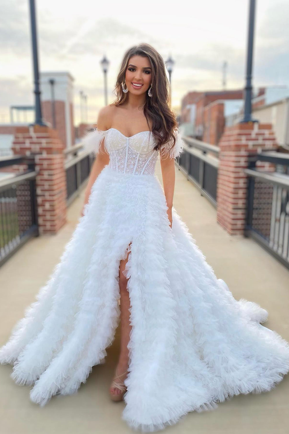 Roycebridal Ingrid | Langes Ballkleid aus Tüll in A-Linie mit Herzausschnitt und Schlitz