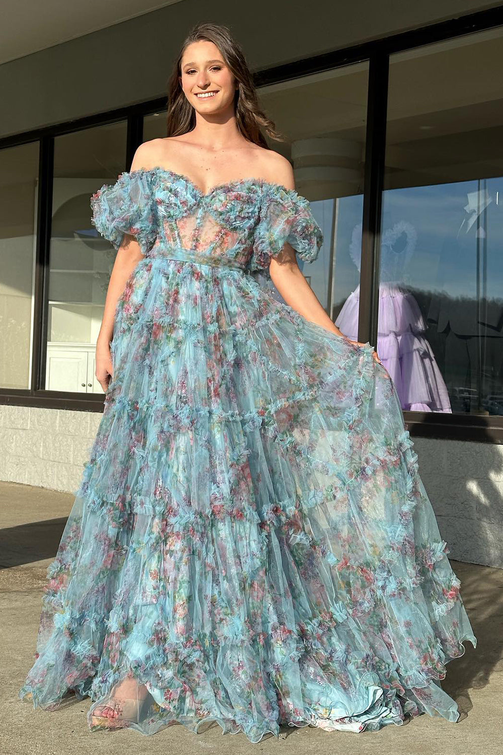 Roycebridal Sydney |A Line Off The Shoulder Floral Tulle Prom Dress
