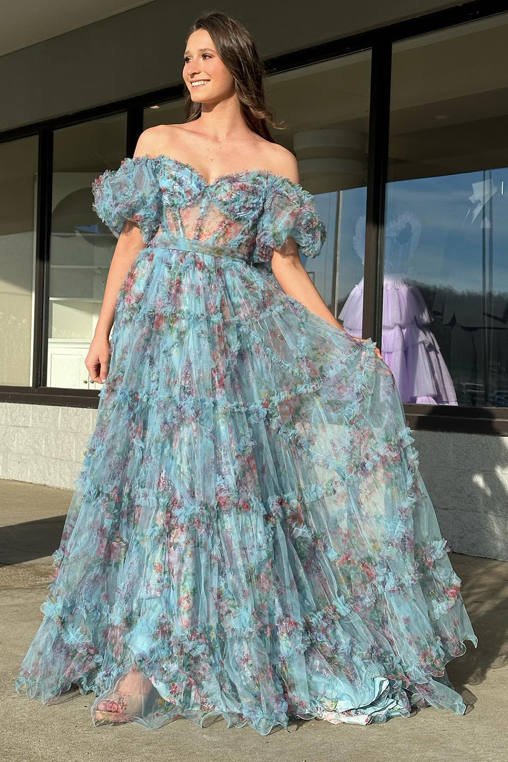 Roycebridal Sydney | Langes Ballkleid aus bedrucktem Tüll in A-Linie mit Herzausschnitt