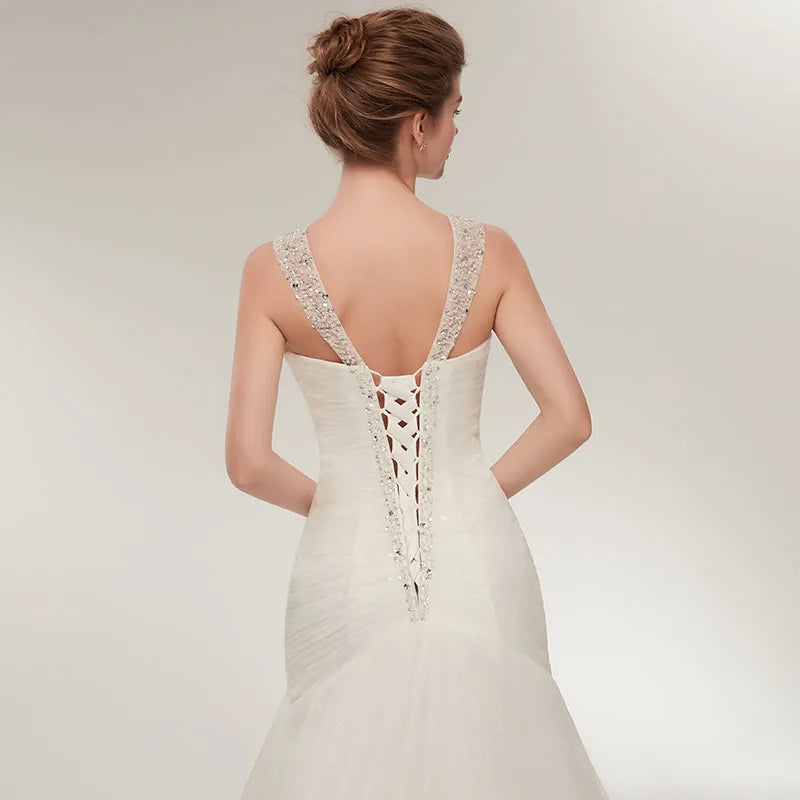 Roycebridal Beach Wedding Dresses Vestido Noiva Simple White Tulle V-neck Bridal Gown robe de mariage vestido de noiva sereia